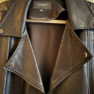Liverpool ladies Moto Jacket. Faux leather. Asymmetrical zip up. belt size M